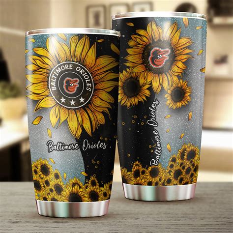 Baltimore Orioles MLB Tumbler with Sunflower Sunshine Design and Custom MLB Logo - Herasem