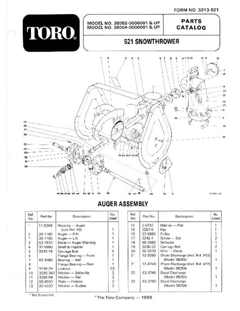 Toro 38054 521 Snowblower Manual, 1990