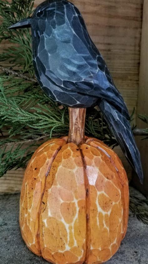 One Carved Crow on Carved Pumpkin | Etsy