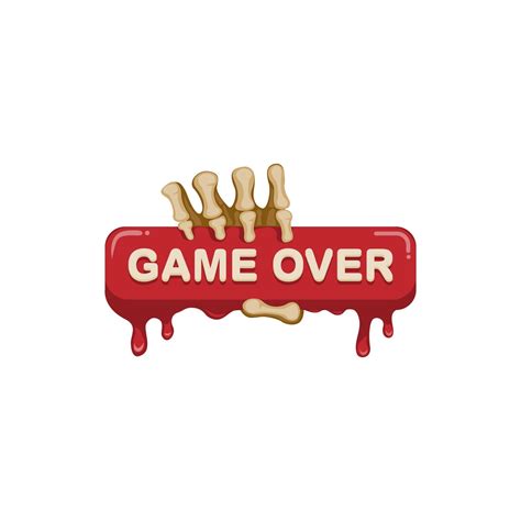 Game over sign symbol with skull hand concept in cartoon illustration vector on white background ...