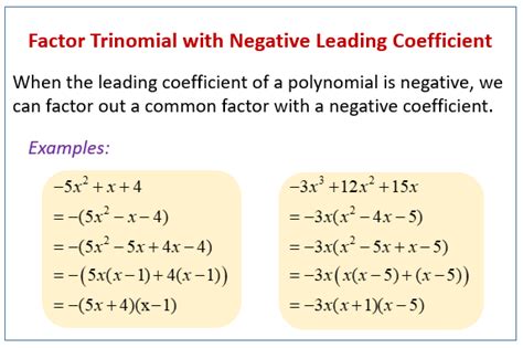 Factor Trinomial with Negative Leading Coefficient (examples, solutions)