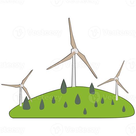 Wind turbine clipart flat design on transparent background, clean energy concept isolated ...