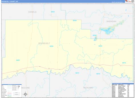 Roosevelt County, MT Zip Code Wall Map Basic Style by MarketMAPS - MapSales