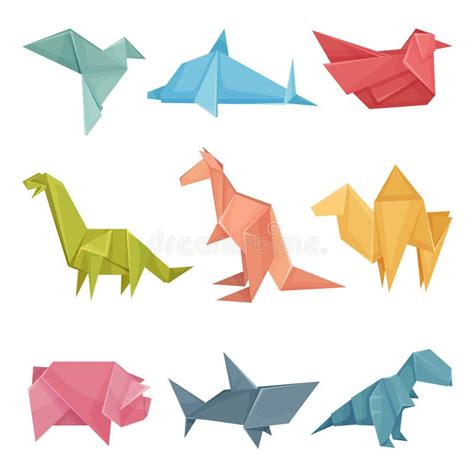 Origami Animals Vector Set. Colorful Art of Paper Folding Stock Vector ...