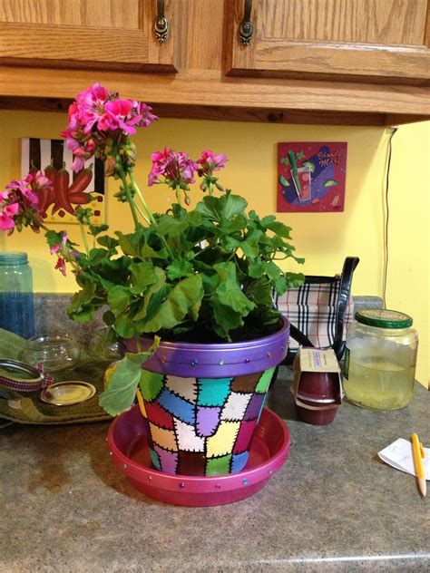 Patchwork pot that I make for friends and family. Hand painted terra ...