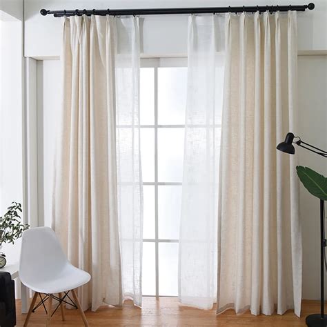 Beige Natural Linen Curtains Drapes for Living Room 2 Panels | Beige curtains, Curtains living ...