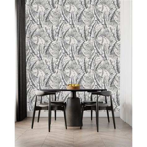 Black and White Palm Leaves Wallpaper Peel and Stick and Prepasted - Bed Bath & Beyond - 36791457