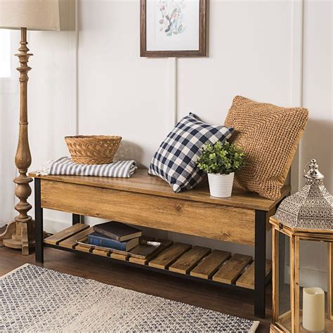 48 Inch Modern Farmhouse Storage Bench - Barnwood at Futonland