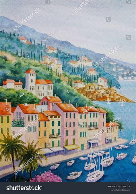 Hand Drawn Watercolor Painting Seaside Village Stock Illustration 2317238215 | Shutterstock