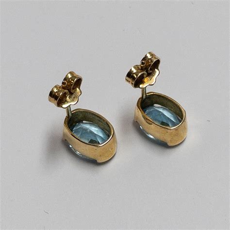 18K Gold Blue Stone Earrings