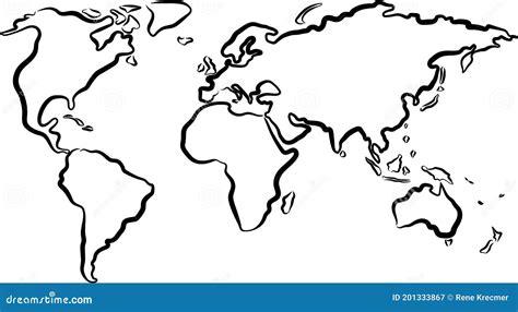 Simple World Map. World Map Outline. Rough Sketch of Black World Map on White. Vector ...