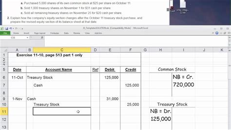 Treasury Stock Journal Entries Exercise - YouTube