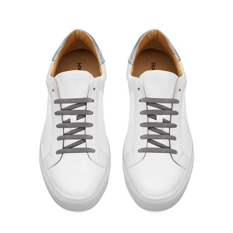 White & off-white leather Sneakers with grey laces