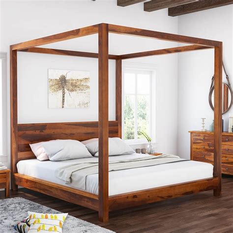 Osteen Contemporary Style Solid Wood Low Height Platform Canopy Bed ...