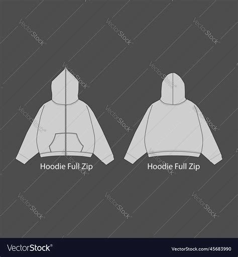 Full zip hoodie sweatshirt flat technical drawing Vector Image