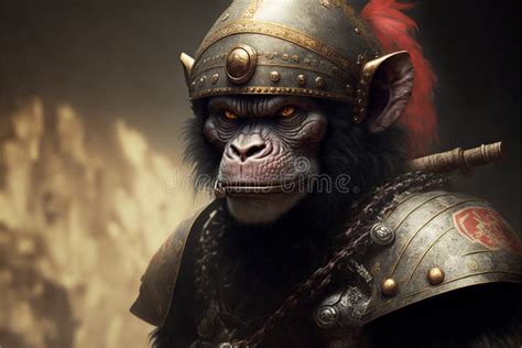 Monkey Animal Portrait Dressed As a Warrior Fighter or Combatant ...