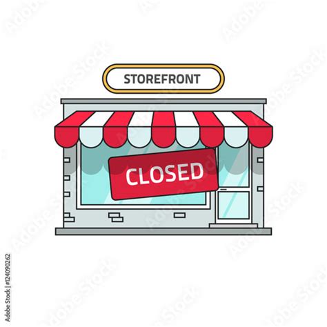 Closed shop building vector illustration, store font view with closed sign, flat cartoon ...