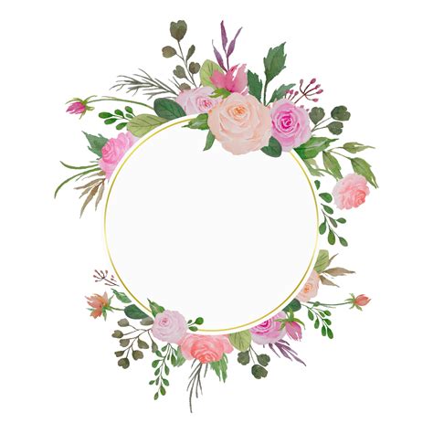 Watercolor Floral Border, Circle Flowers Frame with Roses and Green ...