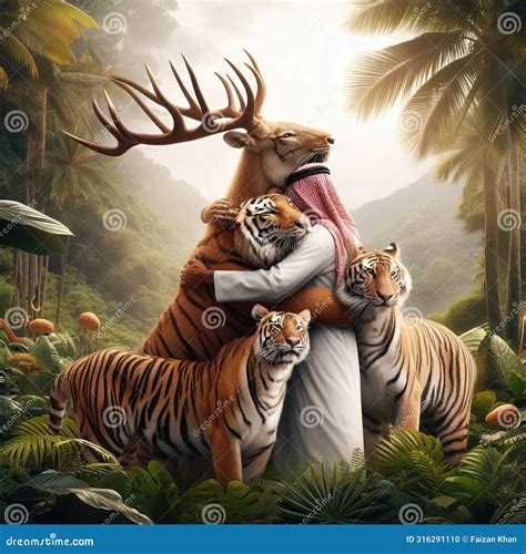 Wild Animals and Human Hugging Each Other in the Jungle Stock Photo - Image of wild, hugging ...