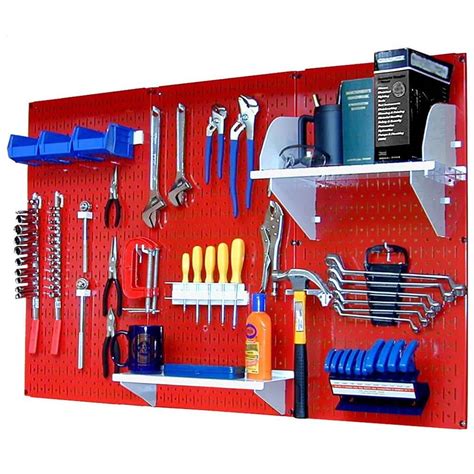 Wall Control 32 in. x 48 in. Metal Pegboard Standard Tool Storage Kit with Red Pegboard and ...