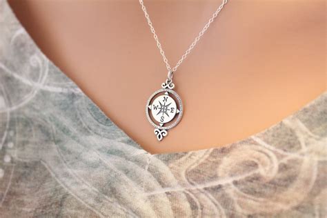 Sterling Silver Compass Pendant Necklace Compass Charm