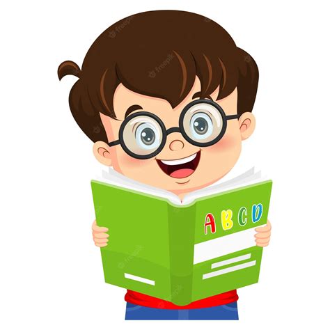 Niño de dibujos animados leyendo un libro | Vector Premium