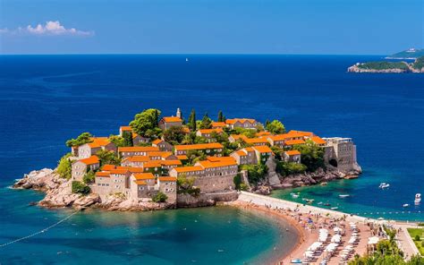 Sveti Stefan Montenegro Adriatic sea island beach building wallpaper ...