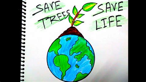 Very easy drawing for Save trees Save life for kids and beginners // Save trees Save Earth ...