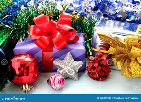 Christmas Bright Toys for Spruce and Gifts Stock Photo - Image of ...