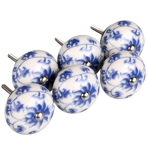 6 Pcs Knobs Hand Painted Ceramic Cabinet Drawer Door Pull Knobs Blue ...