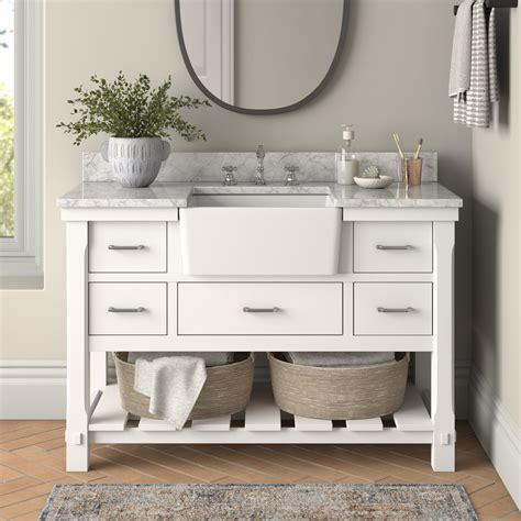 Charlotte 48" Farmhouse Bathroom Vanity Apron Sink & Carrara Marble ...