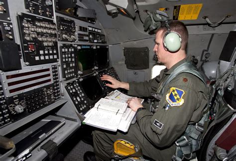 The view of the aft cockpit in a B-1 Bomber while the crew conducts pre-flight checks at Dyess ...