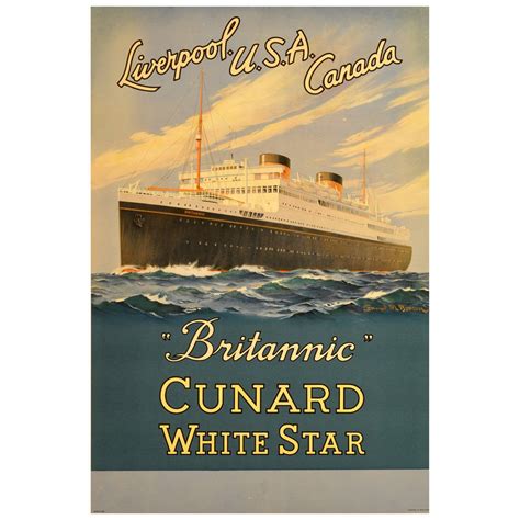 Original vintage cruise ship poster - Britannic - Cunard White Star ocean liner at 1stDibs