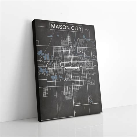 Mason City Iowa Charcoal Street Map Hanging Canvas Map of - Etsy