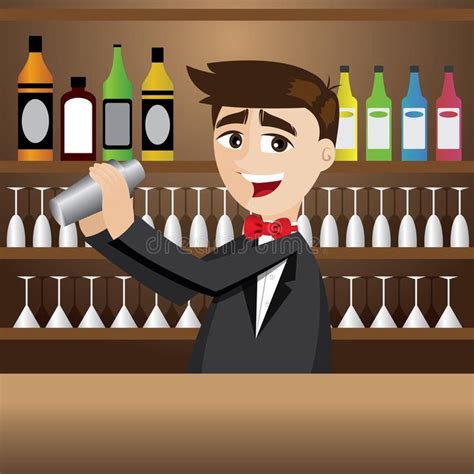 Cartoon Bartender With Shaker At Bar Stock Vector - Illustration of ...