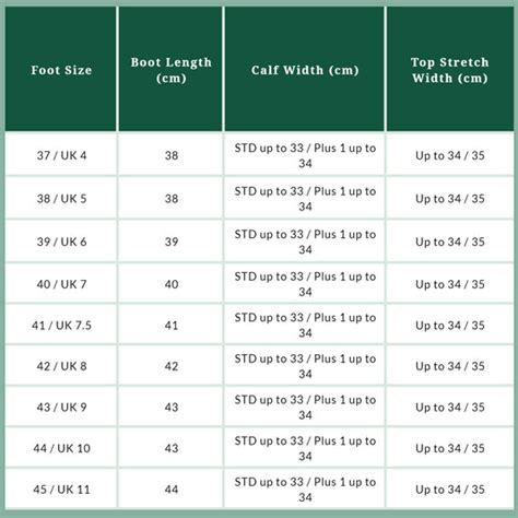 Long Boots Sizing Guide – Tuffa Boots