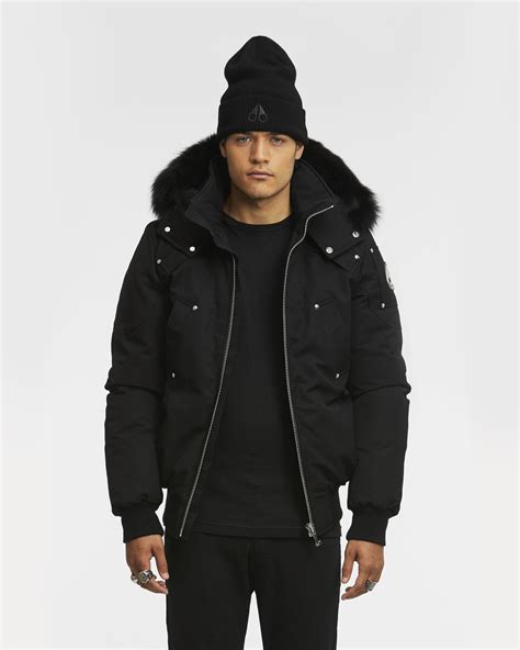 Moose Knuckles Mens Ballastic Bomber, Black Fox Fur Trimmed Jacket