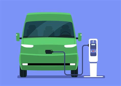 Premium Vector | Electric cargo van charging from a charging station, front view. vector ...