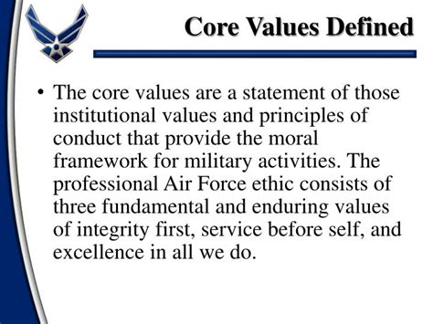 PPT - AIR FORCE CORE VALUES: The Price of Admission PowerPoint ...