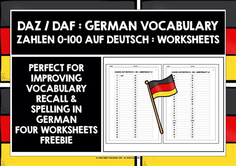 GERMAN NUMBERS 0-100 WORKSHEETS FREEBIE #1 | Teaching Resources