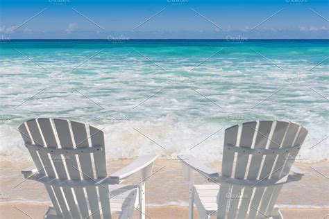 Tropical sea and Beach chairs | High-Quality Nature Stock Photos ~ Creative Market