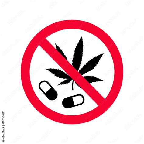 Red prohibition no drugs sign. Don't use narcotics sign. Do not use ...