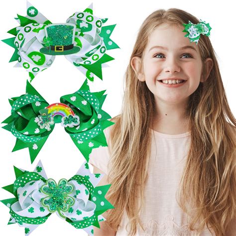 Amazon.com : 2 PCS St. Patrick's Day Shamrock Green Hair Bows Alligator Clips(601) (A) : Beauty ...