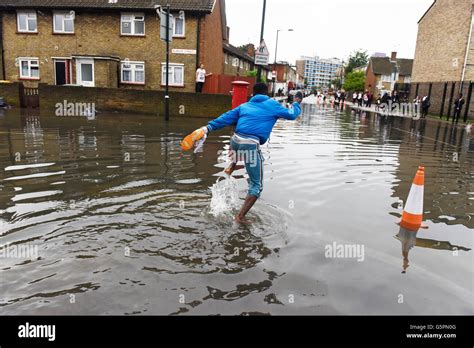 London, UK. 23rd June 2016. Heavy rain causes flooding in East London ...