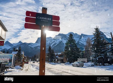 Canmore, Alberta, Canada - January 19 2022 : Town of Canmore street view in winter Stock Photo ...