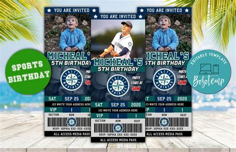 Seattle Mariners Ticket Birthday Editable Templates Instant Download ...