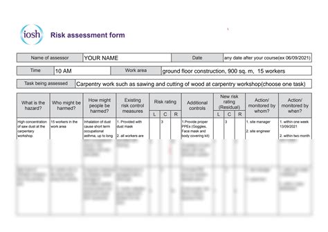 SOLUTION: Iosh risk assessment sample solved - Studypool