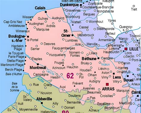 Carte des principales communes du Pas-de-Calais