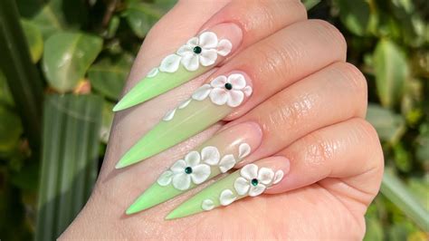 3D Flower Nail Design | Ombré Nails | Long Stiletto Nails - YouTube