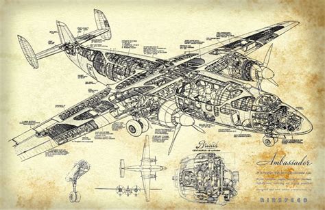 Blueprint Art of Plane Airspeed Ambassador Technical Drawings ...